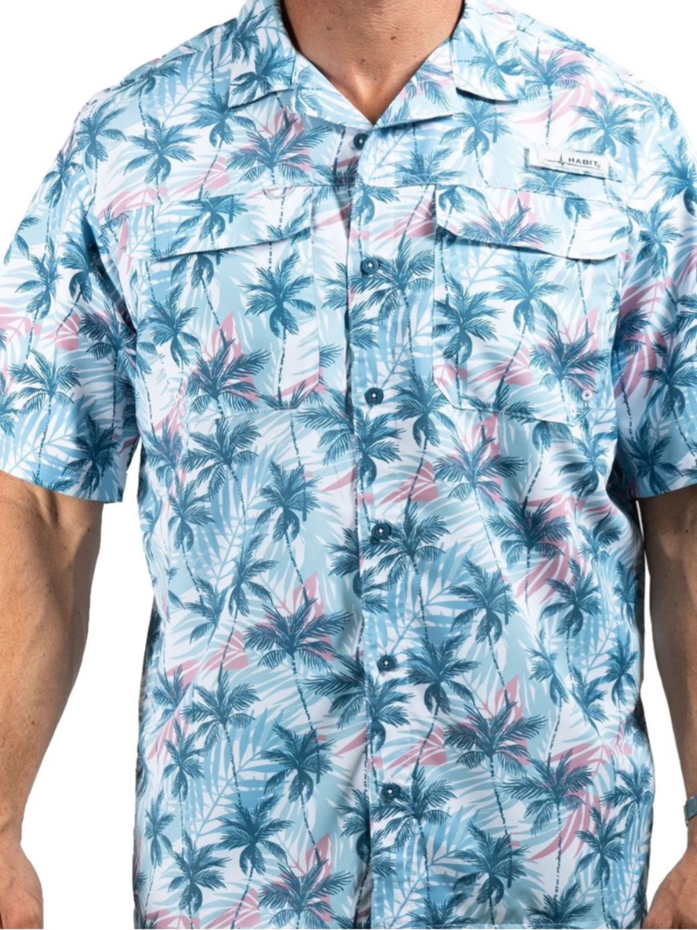 Habit Short-Sleeve Tropical Button-Down Shirt in Blue and Pink